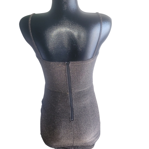 Eclipse Gold/black Shimmery Spaghetti Strap Mini Dress Sz.XS - Picture 5 of 6
